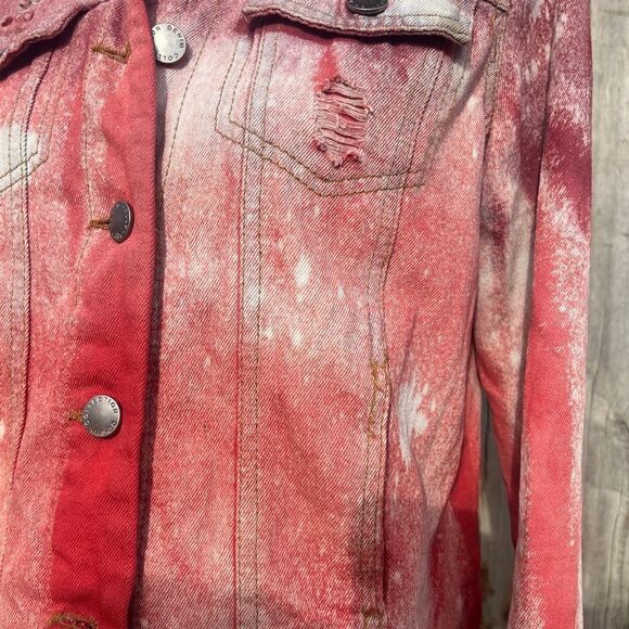🤠REFASHIONED DYED CROPPED DISTRESSED RED JEAN JACKET SIZE SM - Picture 8 of 8